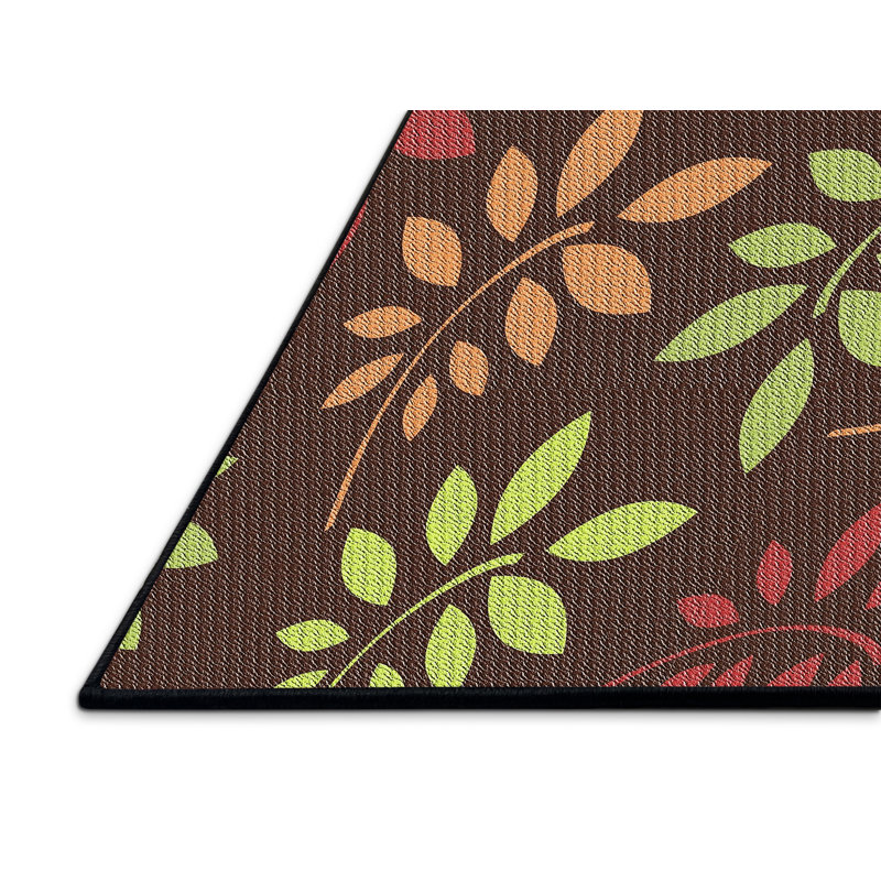 Laine tissée à la machine florale et polyester brun/vert/rouge Tapis décoratif, Tapis de couloir 2 pi x 5 pi