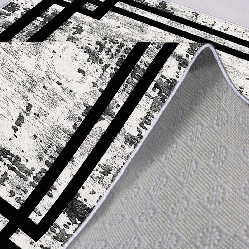 Tapis de couloir élégant (3,3 x 4,9 pi), 100% polyester, hauteur de poils de 0,3 po | Pois antibactérien antidérapant en PVC | Design tissé avec impression numérique 3D | Lavable à la machine, parfait pour la décoration intérieure et le confort