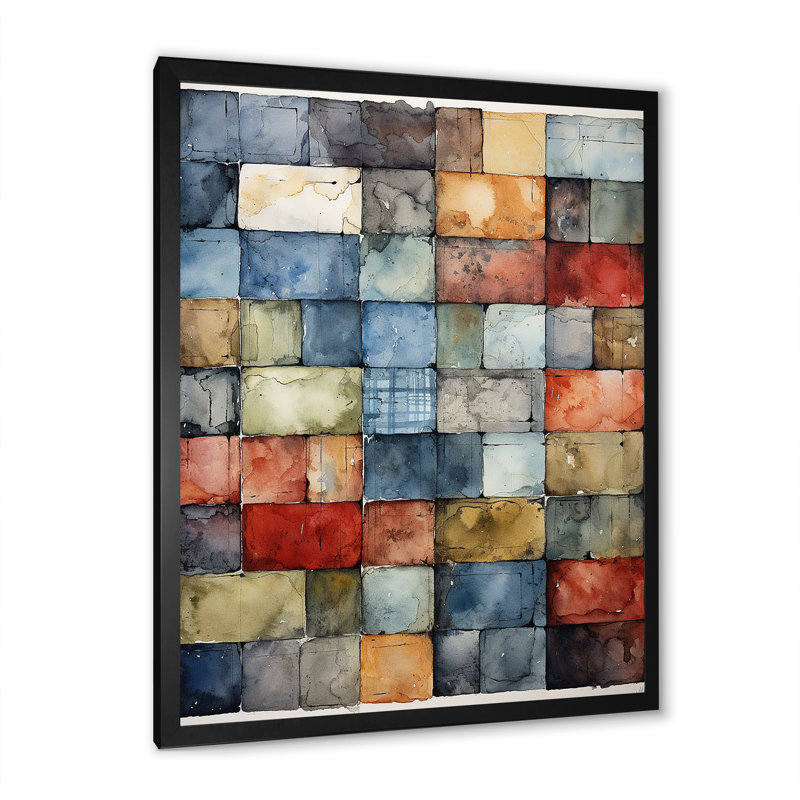 «Colorful Colorful Colors Tiles II», art mural abstrait, Cadre photo noir simple, H 20 po x l 12 po x P 1 po