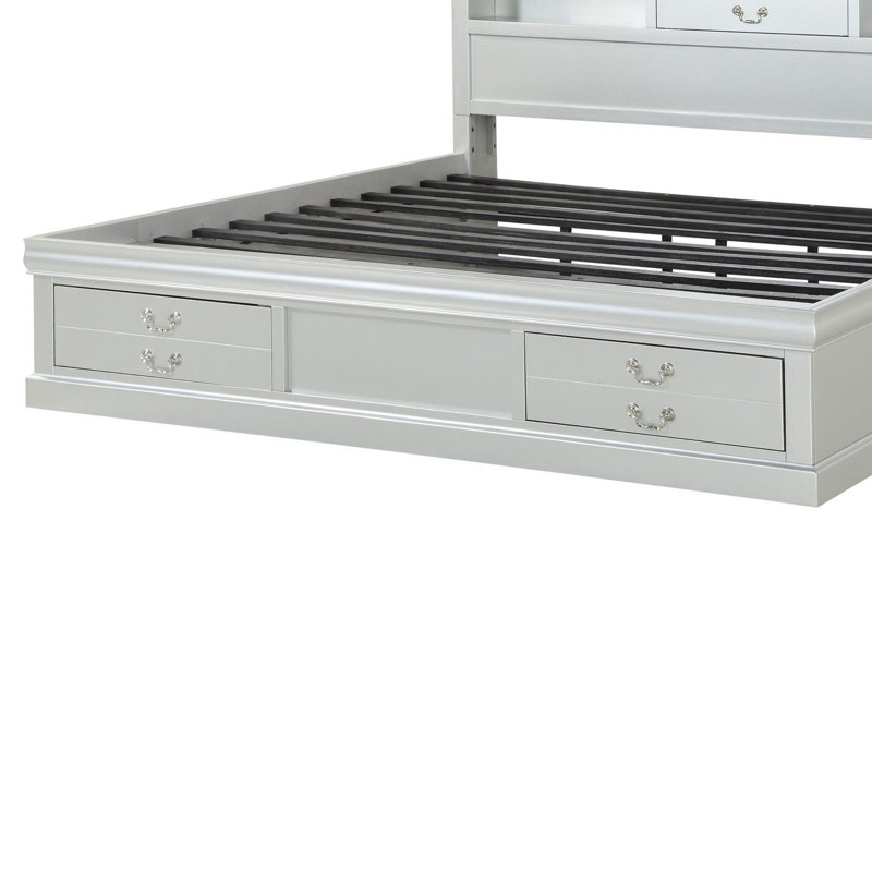 Peres Storage Platform Bed, Queen, Silver