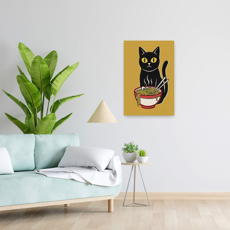 «Black Cat Ramen», art mural contemporain, H 24 po x l 16 po
