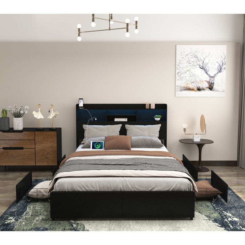 Structure de lit grand moderne avec rangement, métal en MDF, usage contemporain