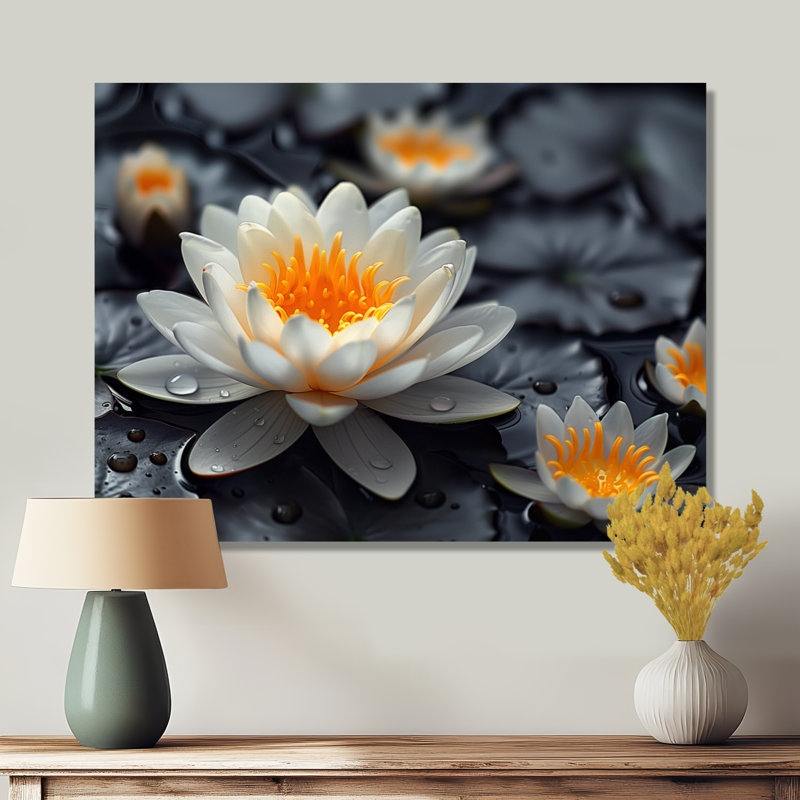 Photo de lotus blanc et jaune jardin glamour lotus, Toile tendue, H 16 po x l 32 po