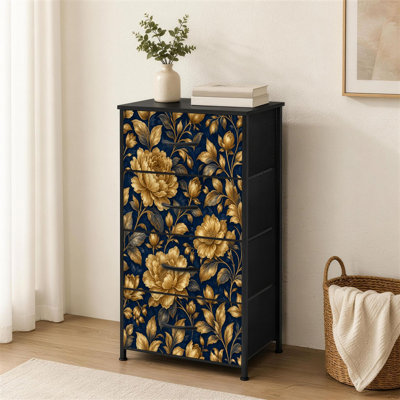 Commode à 4 tiroirs pour chambre à coucher Golden Floral Elegant Peony Flowers
