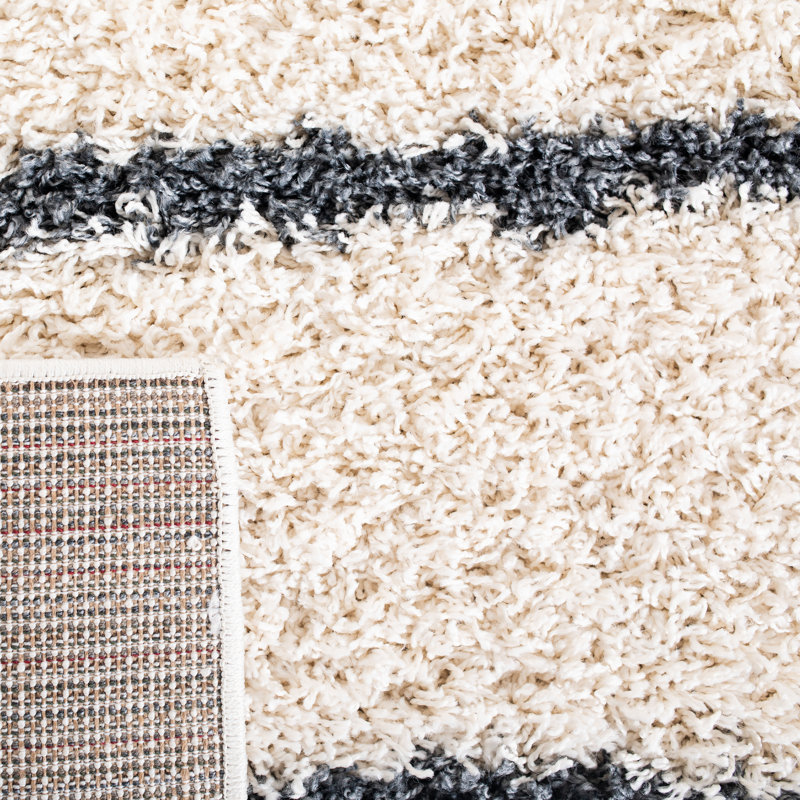 Tapis rayé ivoire / gris foncé Siragan, Carré 2 pi 7 po