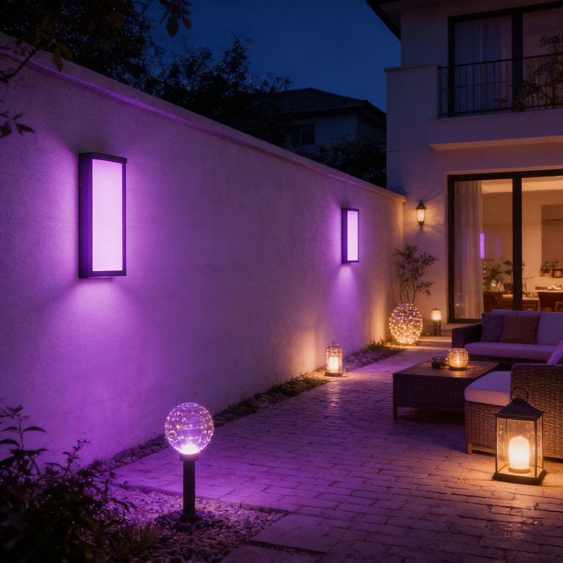 Smart LED Outdoor Wall Light, 14-Inch Front Door Sconce With RGBW Color Changing, Works With Alexa And Google Assistant, Waterproof ETL-Listed Fixture For Porch And Patio