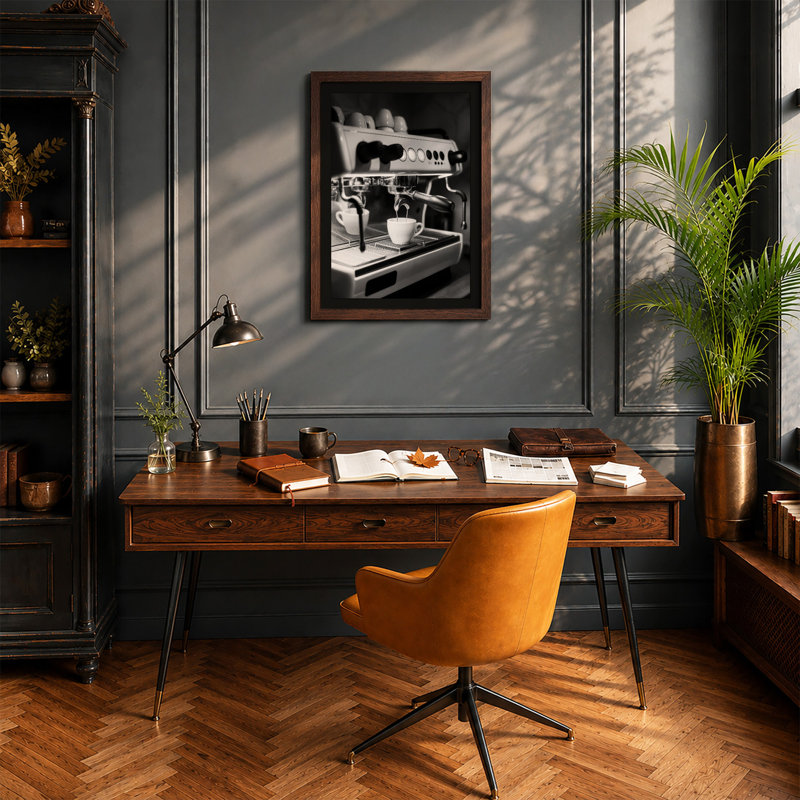 Espresso Machine Industrial - Framed Print, Walnut, A1 - 84.1 x 59.4 cm