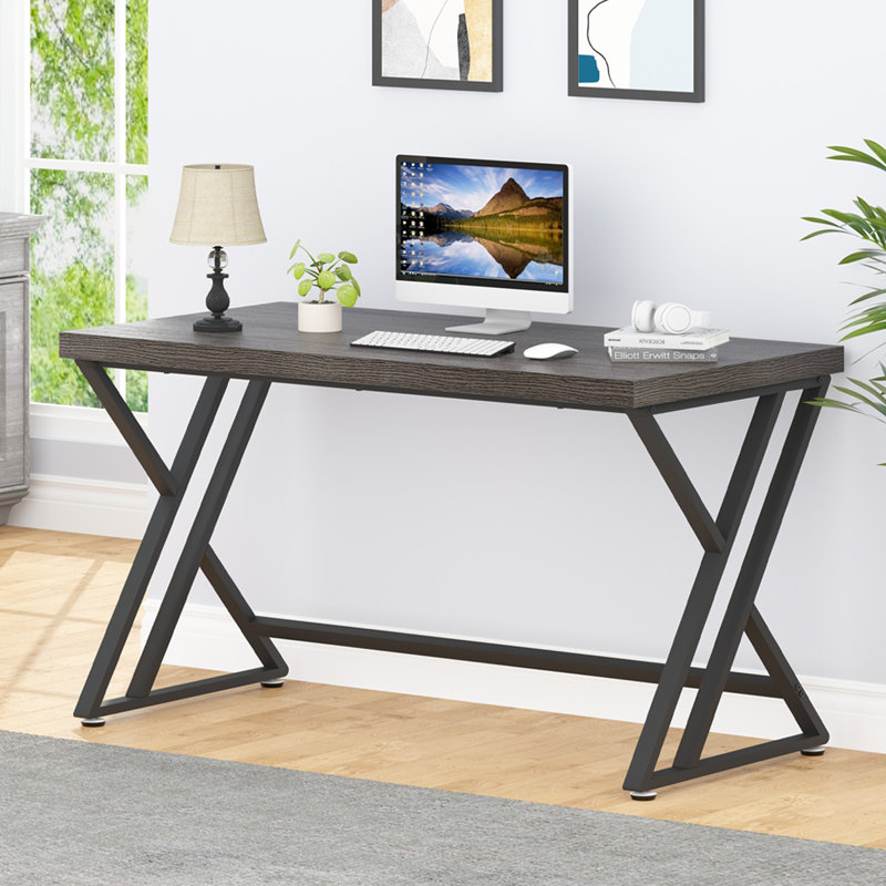 Kelleia Writing Desk, Dark Gray Oak/Black, 30.1" H x 60" W x 23.6" D