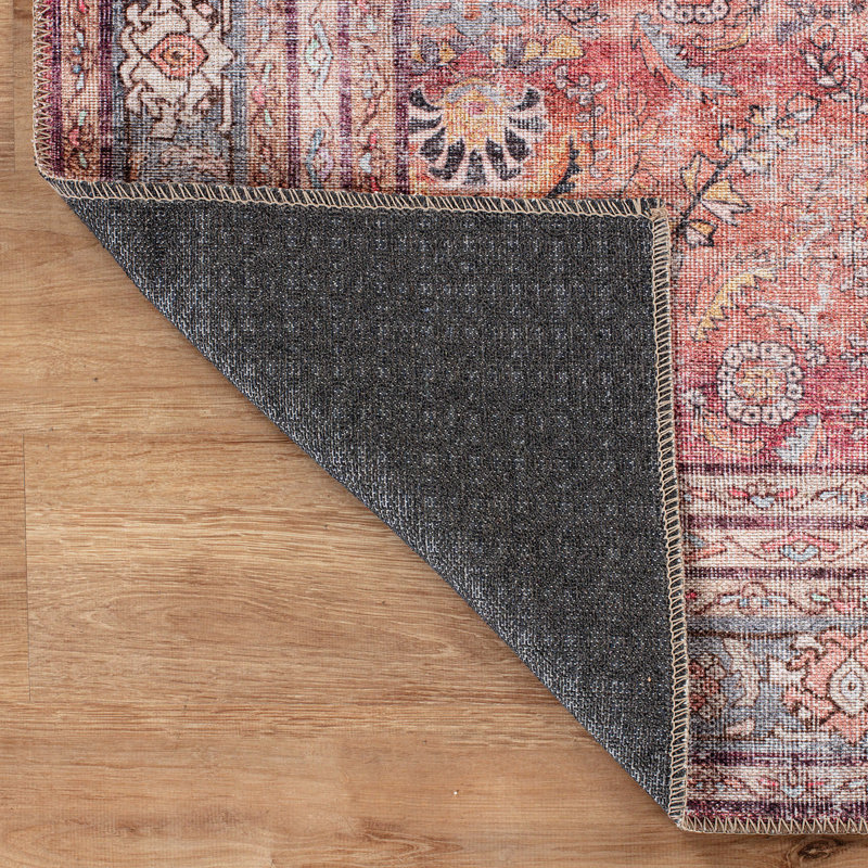 Tapis rouge / gris à envers antidérapant Labarbera, Carré 6 pi 7 po