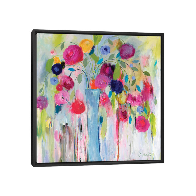 « joie de vivre », impression sur toile, H 18 po x l 18 po x P 1,5 po, Toile avec cadre noir, Pas de tapis
