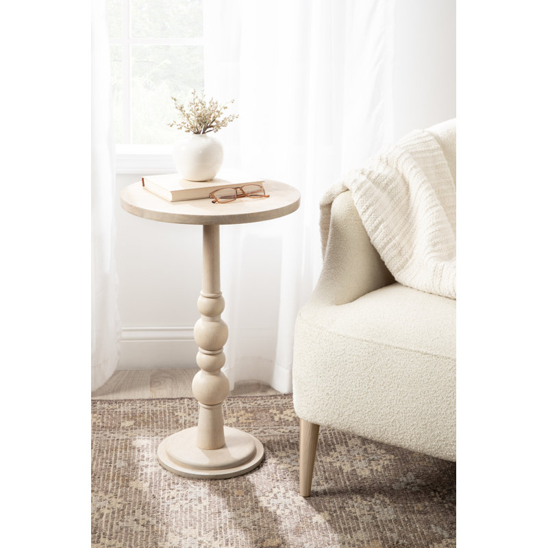 Wooden Round Side Table, White