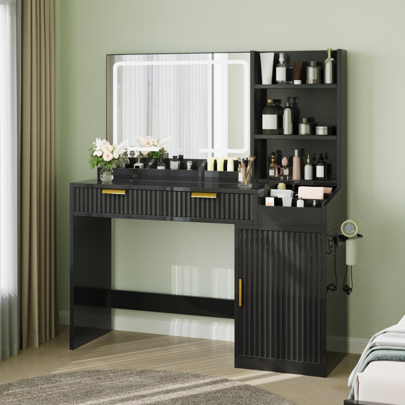  Coiffeuse 45,5 "avec miroir et lumières, Noir