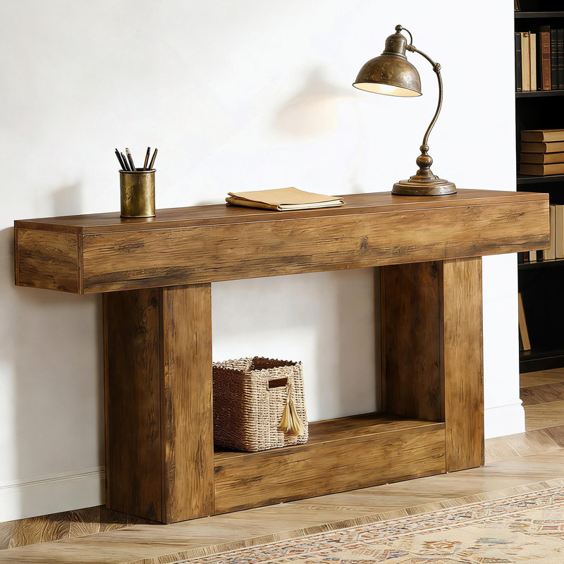 Table de couloir à 2 niveaux, table de canapé, table console, Brun rustique
