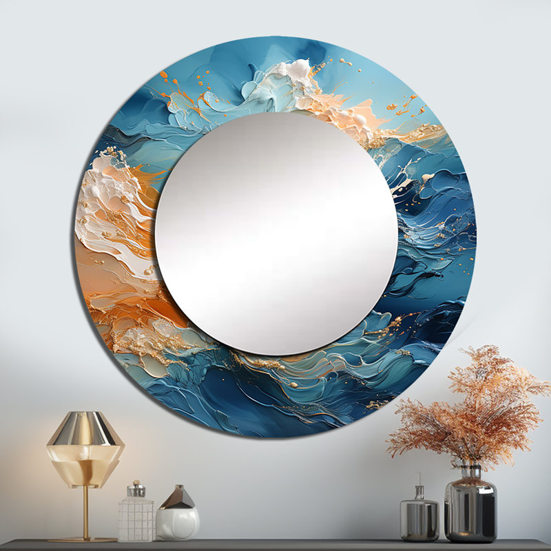 Robere Blue Storms Charm Vivid Liquid Art - Storms Mirror, Traditional Round Decorative Wall Mirror, Printed Metal Art