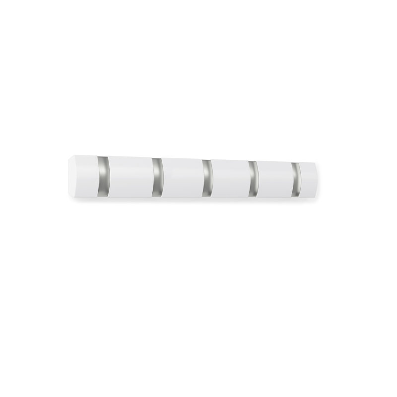Sleek White 5-Hook Retractable Solid Wood Coat Rack