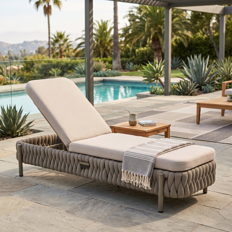 Chaise longue d'extérieur 78,7 po avec coussin Sunbrella®, dossier réglable, corde tissée à la main, structure en acier thermolaqué pour patio, piscine et jardin