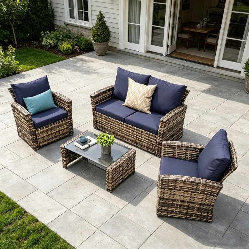 4  Person Patio Conversation Set With Cushions, Navy