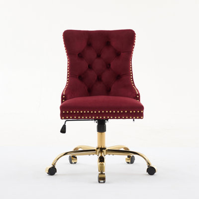 Furniture Office Chair,Modern Velvet Upholstered Tufted Button Home Office Chair with Golden Metal Base,Adjustable Desk Chair Swivel Office Chair (Win