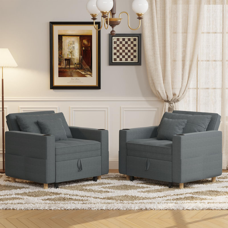 Chaise d'appoint rembourrée Heckman, 100 % lin gris foncé