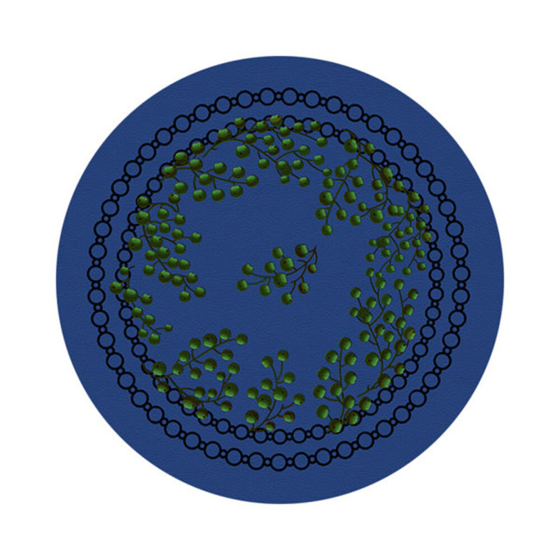 Christmas Berries Vegan Leather Round Pebble Placemat, Green Blue