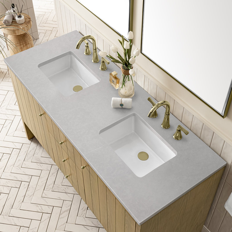Hudson 60'' Double Bathroom Vanity with Top, Charcoal Soapstone, 8" Widespread, Light Natural Oak