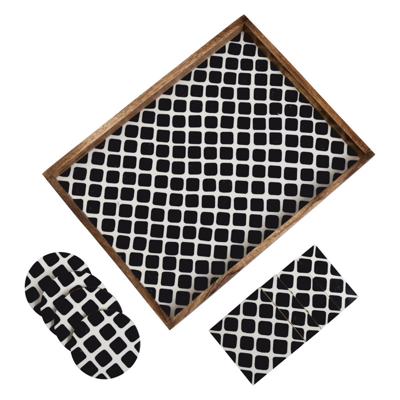 Ahsan Solid Wood Tray, White/Black