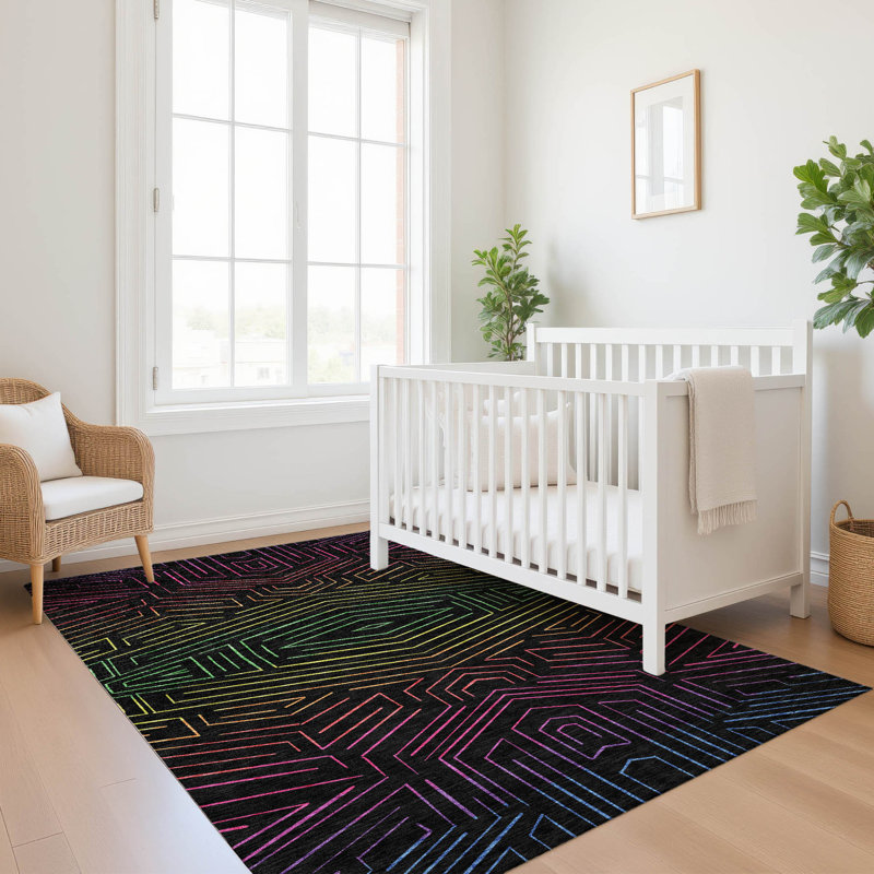 Tapis intérieur / extérieur lavable à la machine pour enfants ACN2830, Noir, 9 pi x 12 pi