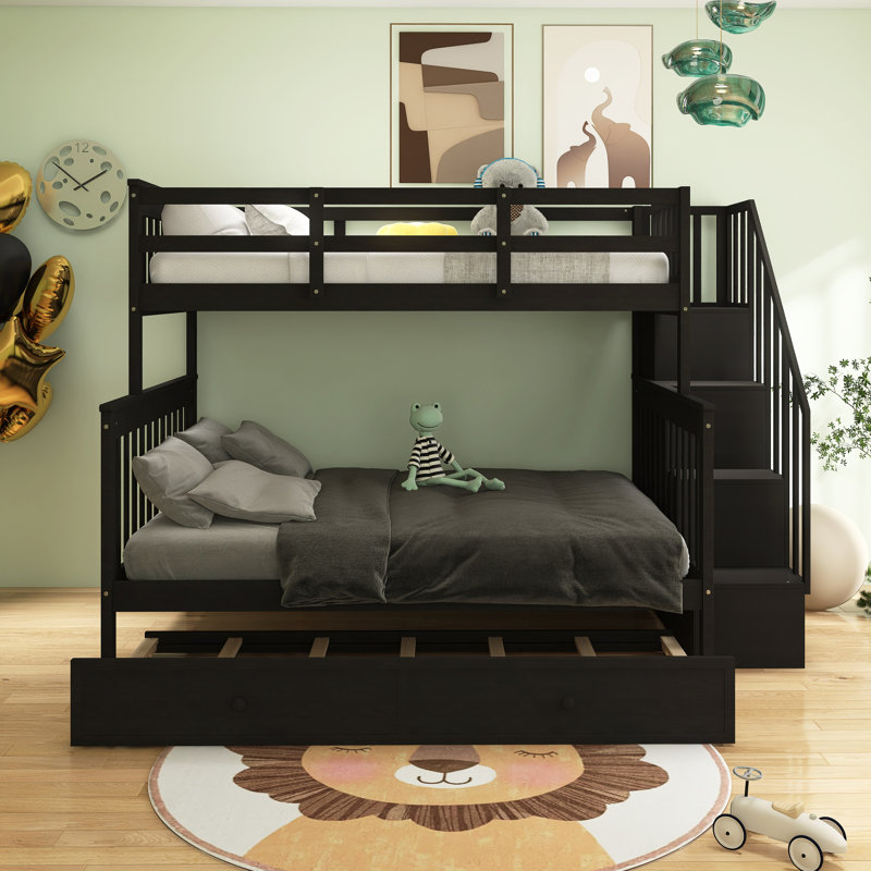 Twin-Over-Full Bunk Bed With Twin Size Trundle, Black
