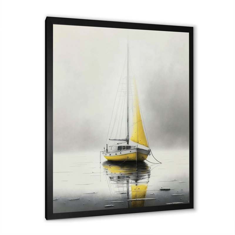 Bateau ancré I - art mural bateau côtier, Cadre photo noir, H 20 po x l 12 po