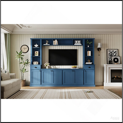 Meuble audio-vidéo minimaliste avec pont pour téléviseurs de 75 po ou moins, grand meuble télé avec tablettes réglables et grand meuble multimédia pour le salon