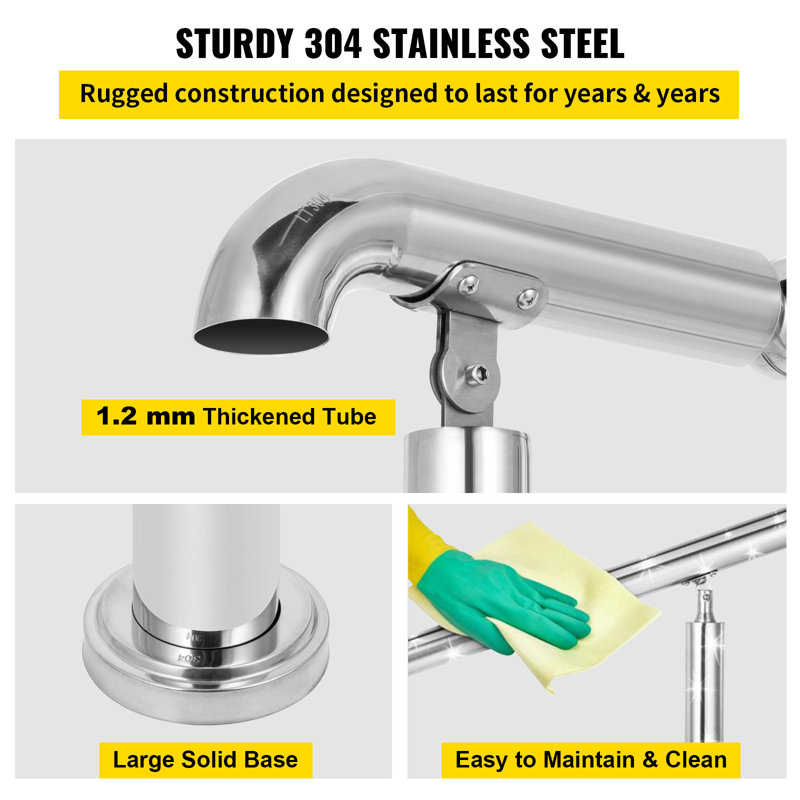 Adjustable Stainless Steel Handrail for 2-3 Steps, Silver Finish