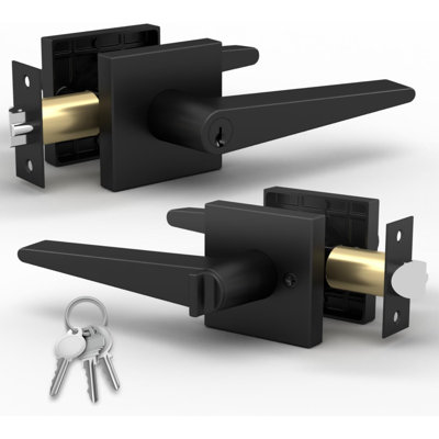 Ensemble de poignées de porte à levier effilé avec rosette carrée Mega Handles Schein | Réversible | Quincaillerie moderne