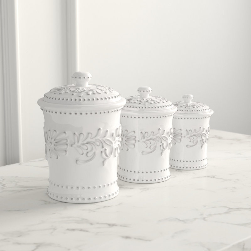 Arianda 3 Piece Kitchen Canister Set, White
