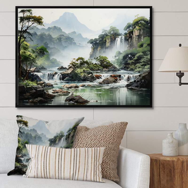 " Vietnam Waterfalls Silver Cascade II ", Black Floater Frame, 34" H x 44" W x 1.5" D