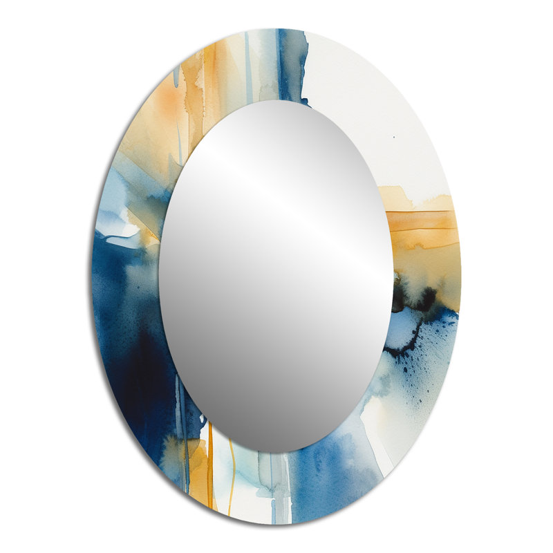 Miroir mural moderne bleu et or Fusion IV, 40 po x 30 po