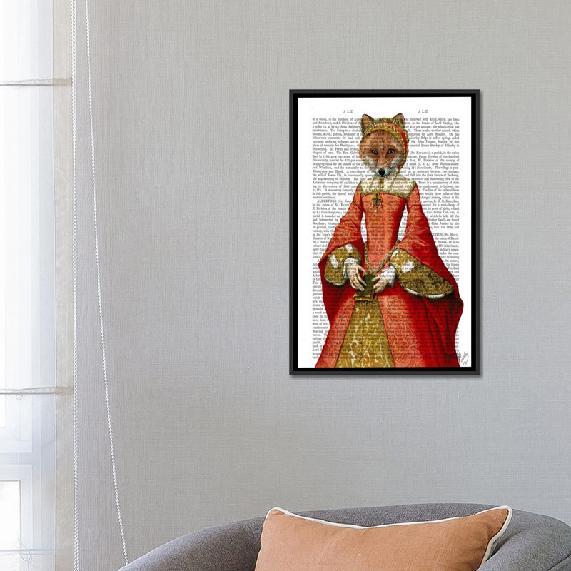 «Fox Queen», impression sur toile, H 26 po x l 18 po x P 1,5 po, Toile avec cadre noir, Pas de tapis
