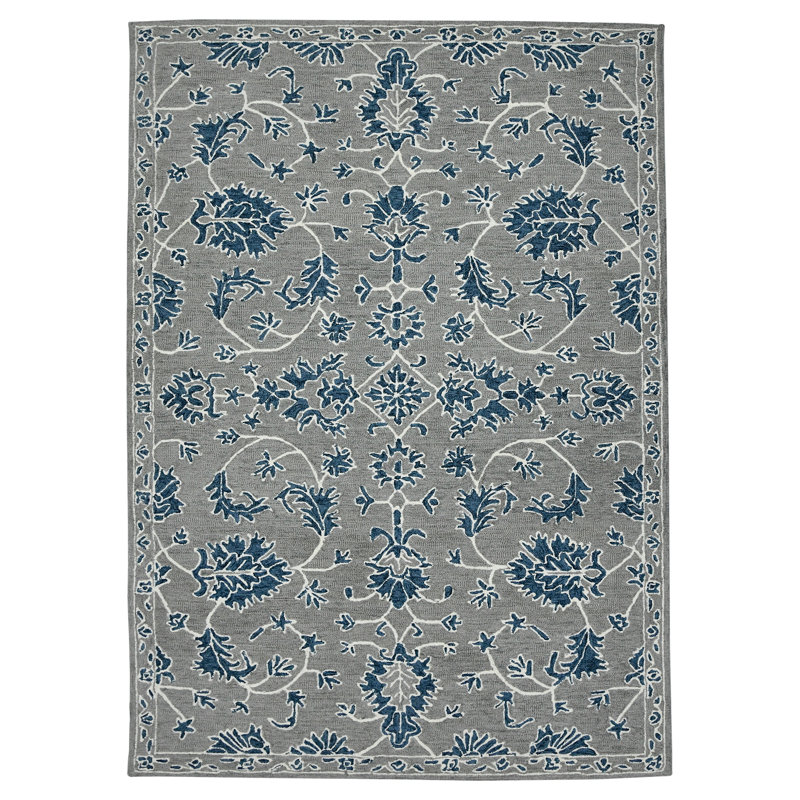Dorca Hope Transitional Floral Hand-Hooked New Zealand Wool Area Rug, Rectangle 5' x 8'