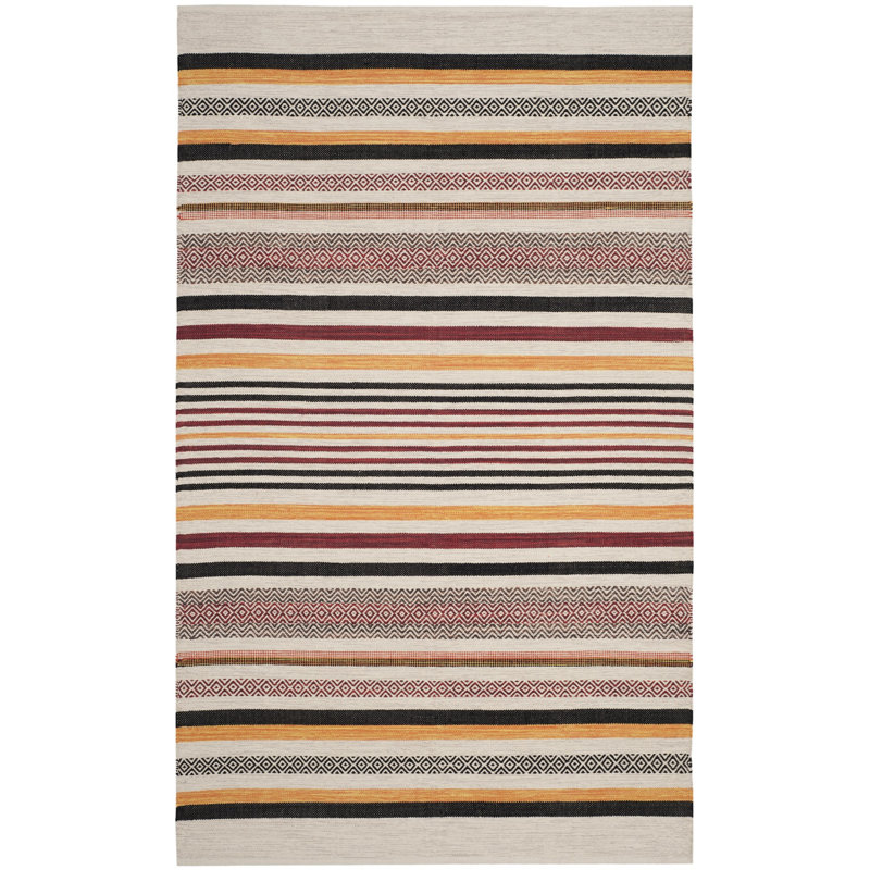 Estepp Hand Woven Cotton Striped Rug, Rectangle 5' x 8'