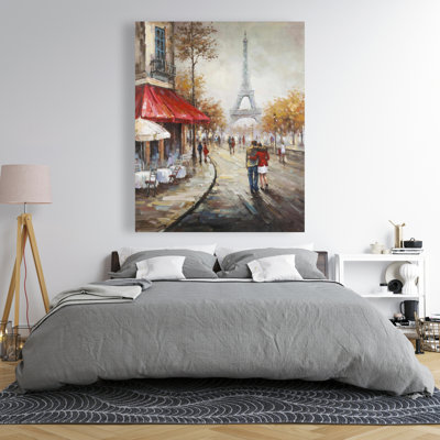 Couple marchant dans la rue de Paris, toile | Décoration de salon