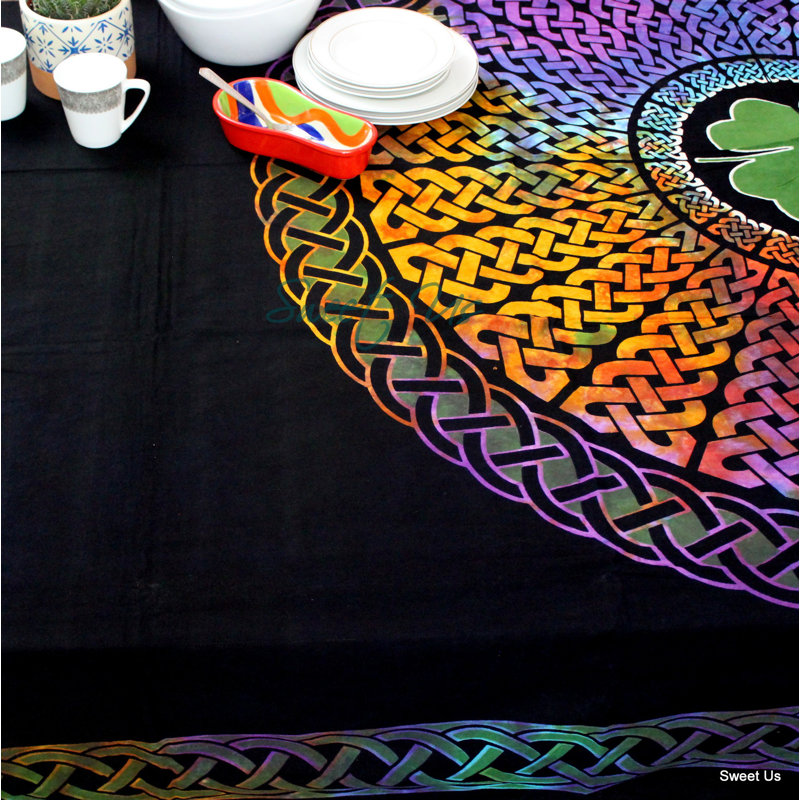Nappe en coton Tie-dye Celtic Lucky Clover, 104 po x 88 po, Multicolore