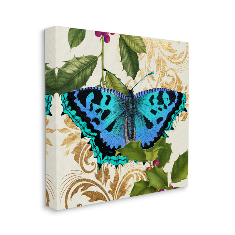 Ailes de papillons éblouissantes, motif floral doré, HollyDaphne Polselli, H 30 po x l 30 po, Plaque murale