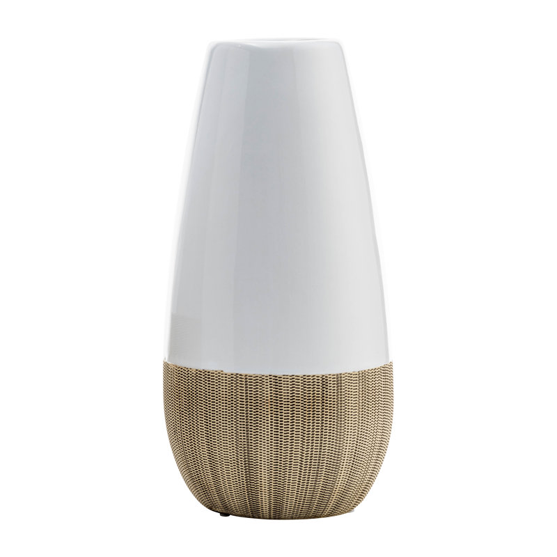 Modern Two-Tone Table Vase For Living Room - Decorative Tall Flower Vase for Tabletops, Office, Bedside, or Home Decor, White