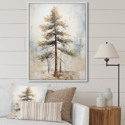 «Beige Tree Pine Zen Scenery I», reproduction d'art sur toile