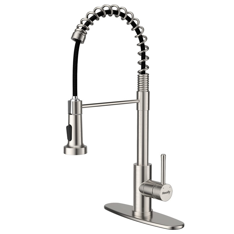 Robinet de cuisine rétractable à poignée simple avec accessoires, Argent