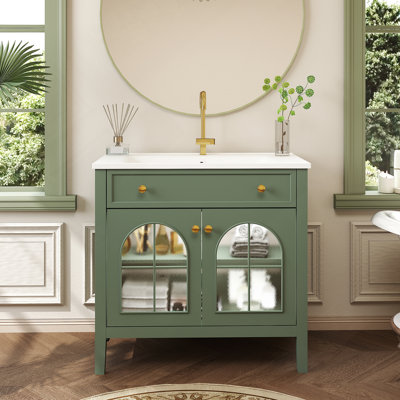 Meuble-lavabo autoportant avec tablette de rangement