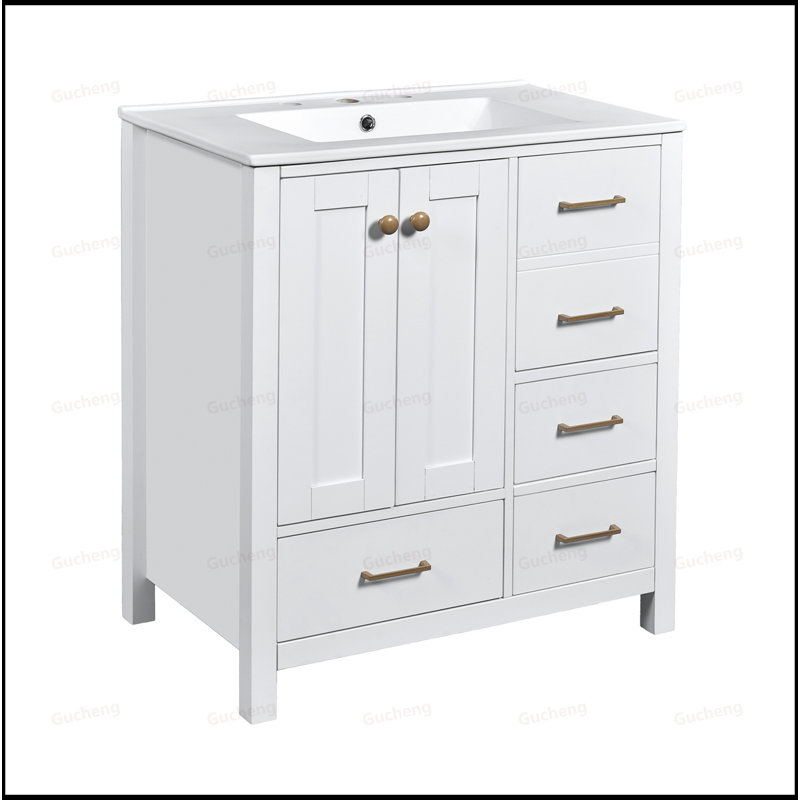Ensemble de meuble-lavabo autoportant 30 po avec lavabo, Blanc / argenté
