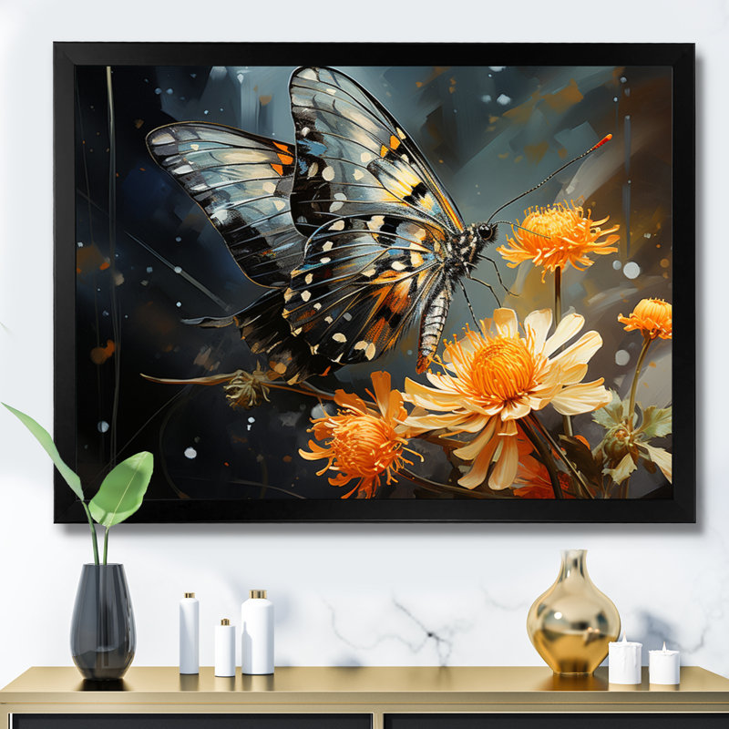 «Yellow Yellow Butterfly Haven», reproduction sur toile encadrée, 16" H x 32" W, Black Picture Framed