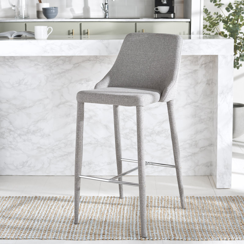Bohy Upholstered Counter Stool with Metal Frame, Light Gray