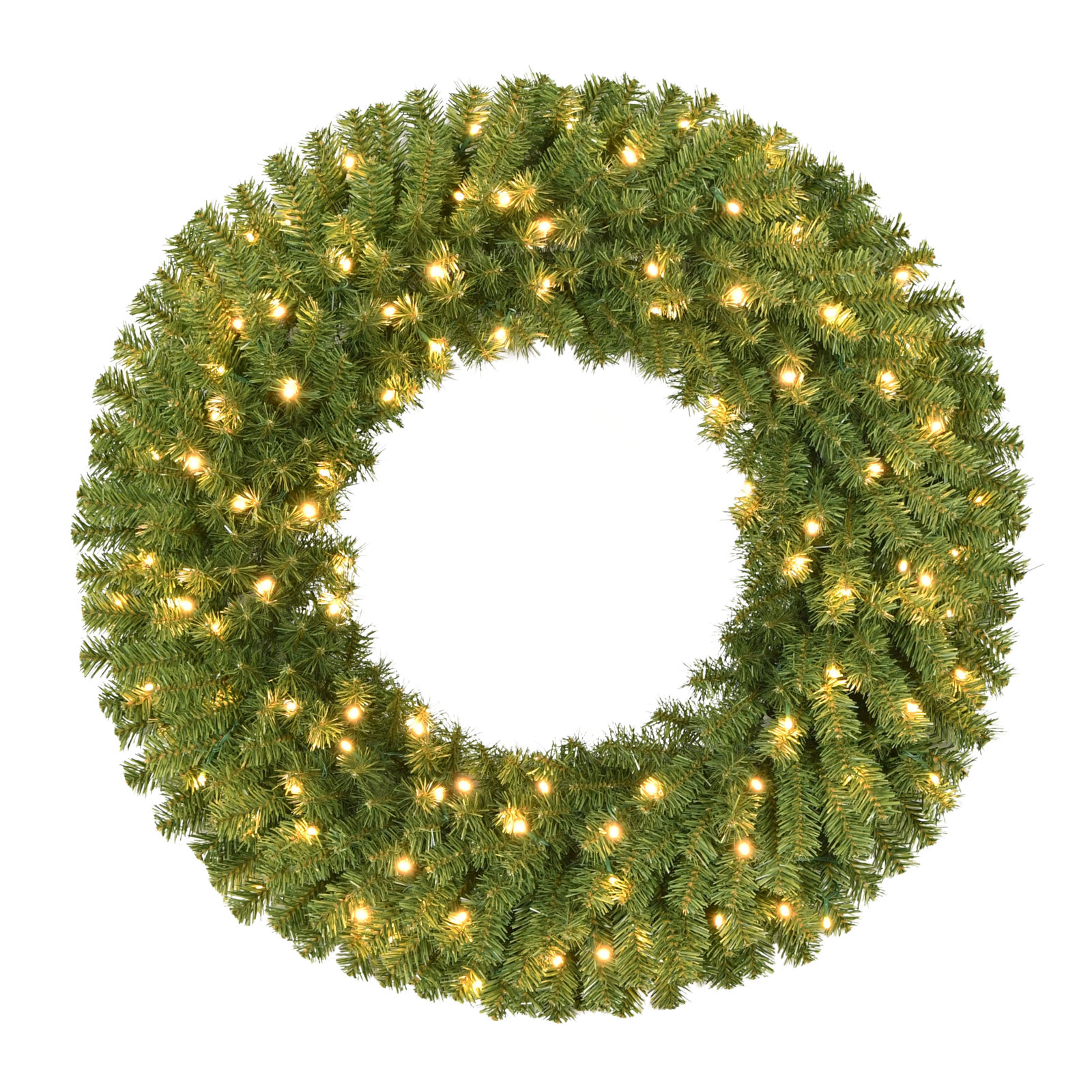 Pre-Lit Artificial Utah Spruce Wreath with 150 Warm White LED Lights, 48" H x 6" W