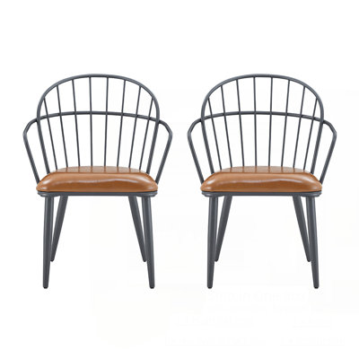 Indoor Upholstered Dining Chair with Metal Legs, Set of 2, Combining Comfort and Industrial Style for Modern Dining